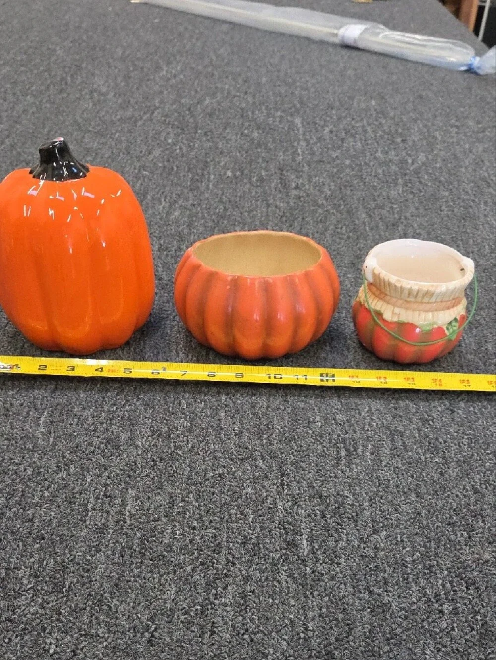 3 Orange Ceramic Pumpkin Decorative Candy Bowls - Unbranded